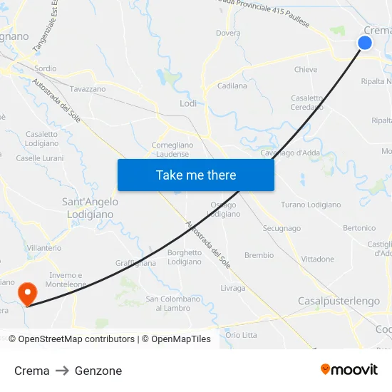 Crema to Genzone map