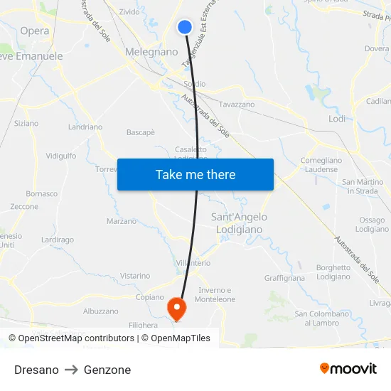 Dresano to Genzone map