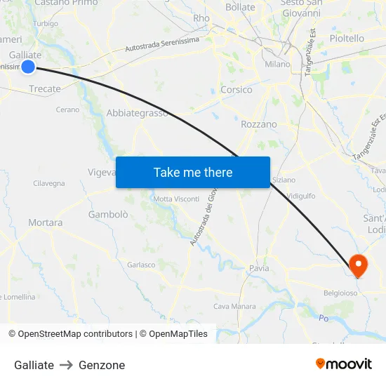 Galliate to Genzone map