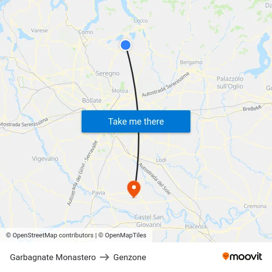 Garbagnate Monastero to Genzone map