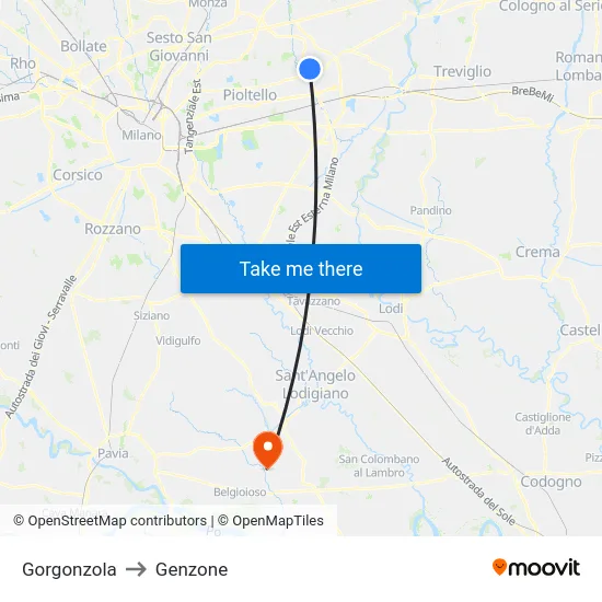 Gorgonzola to Genzone map