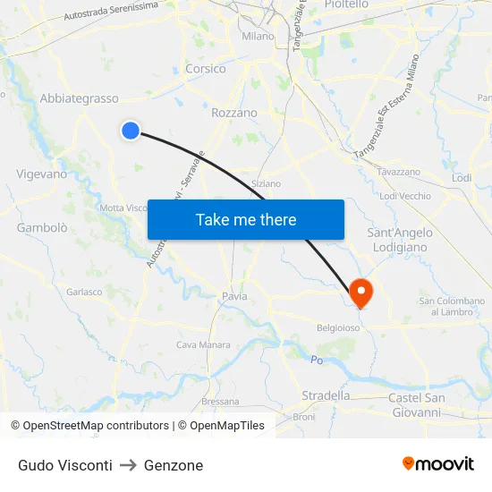 Gudo Visconti to Genzone map