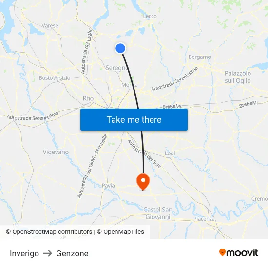 Inverigo to Genzone map