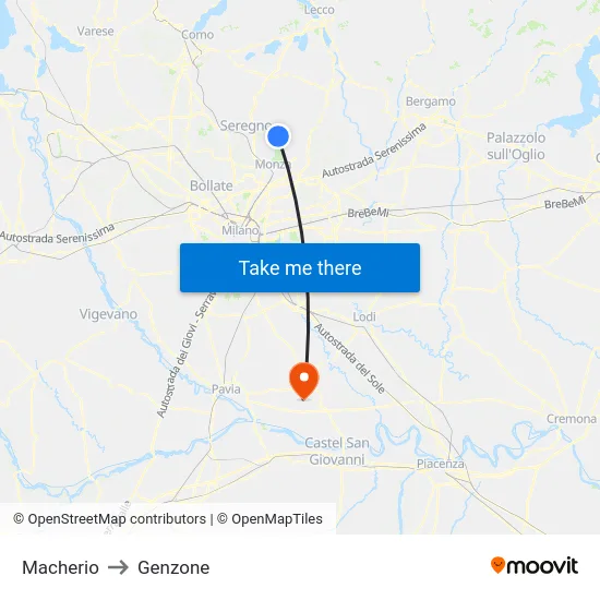 Macherio to Genzone map