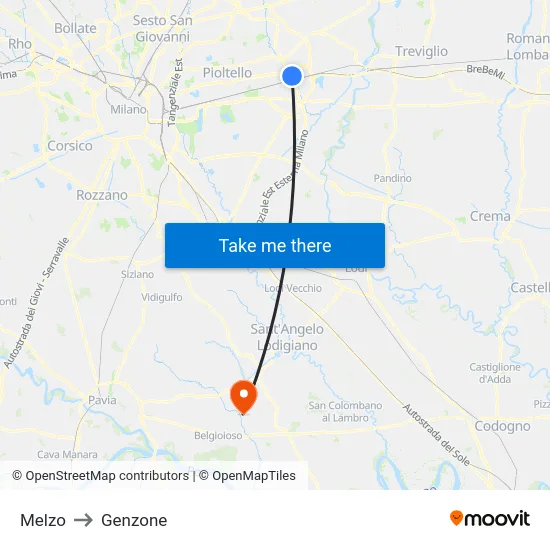 Melzo to Genzone map