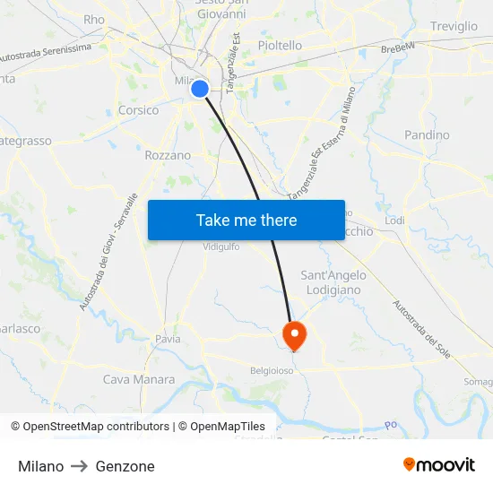 Milan to Genzone map