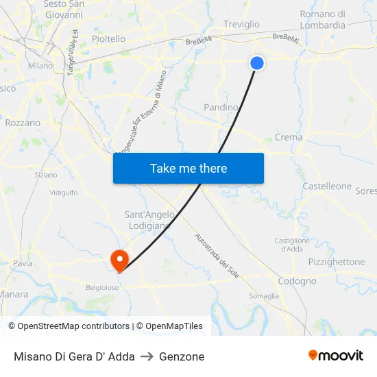 Misano di Gera d'Adda to Genzone map