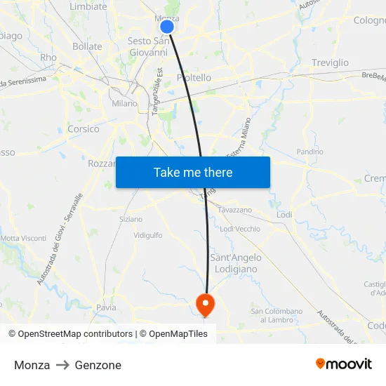 Monza to Genzone map