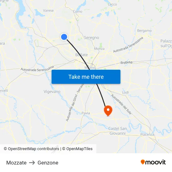 Mozzate to Genzone map