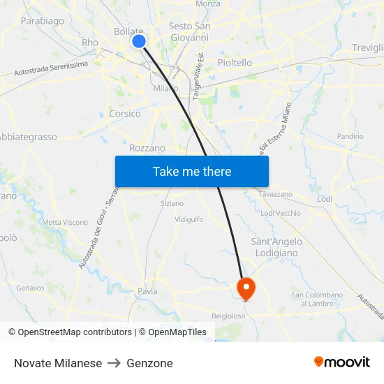 Novate Milanese to Genzone map