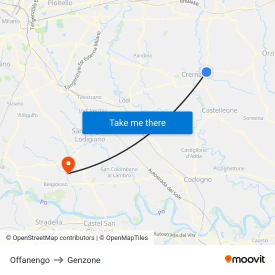 Offanengo to Genzone map