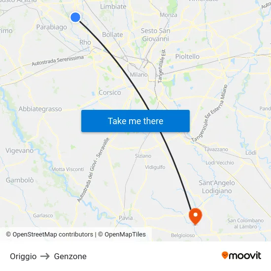 Origgio to Genzone map