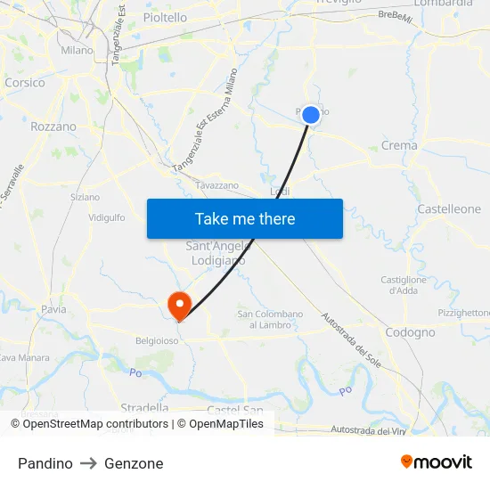Pandino to Genzone map