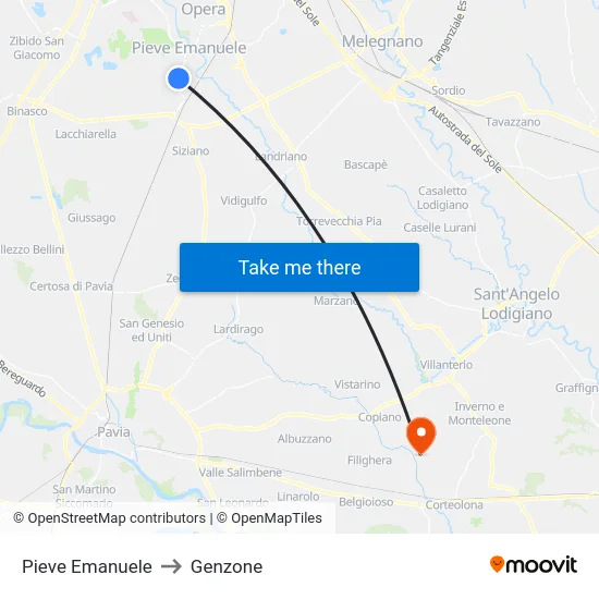 Pieve Emanuele to Genzone map
