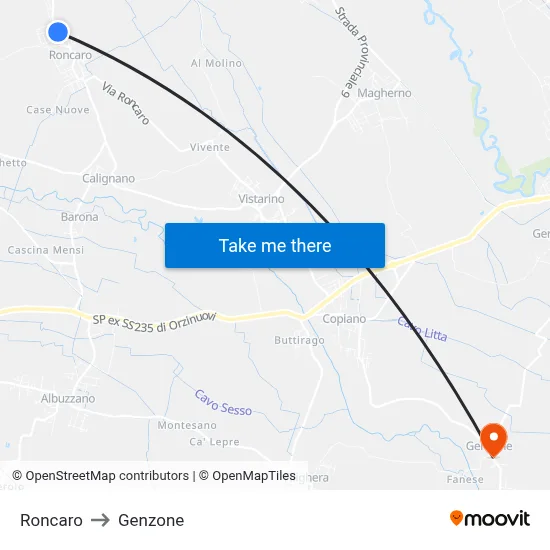 Roncaro to Genzone map