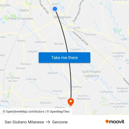 San Giuliano Milanese to Genzone map