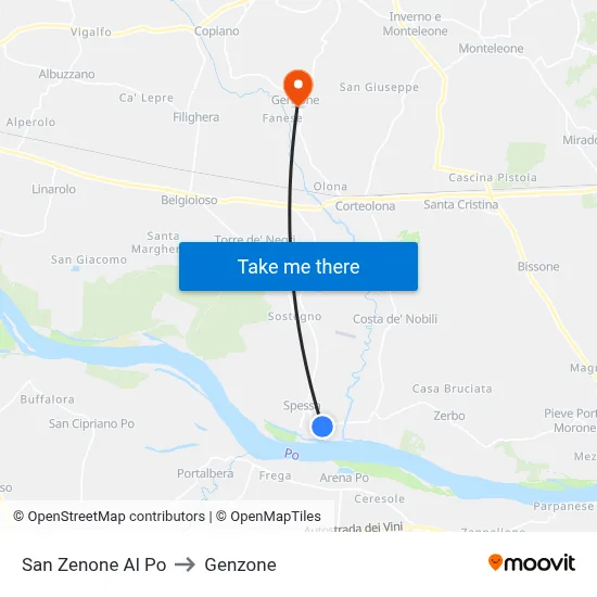 San Zenone al Po to Genzone map
