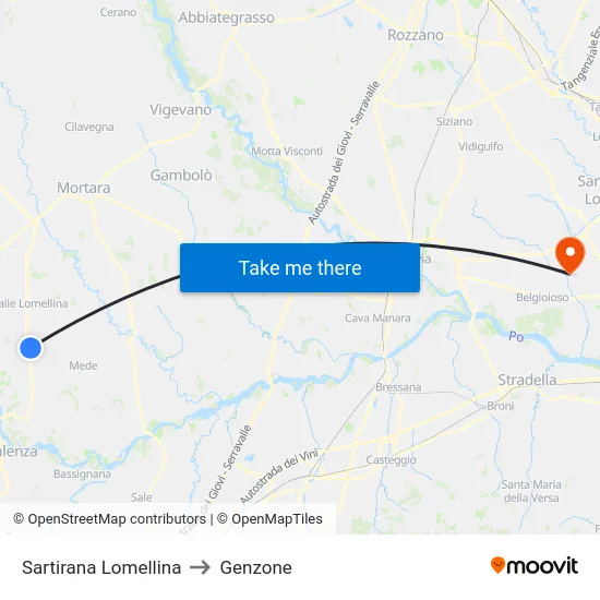 Sartirana Lomellina to Genzone map