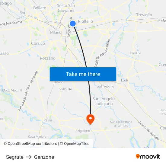 Segrate to Genzone map