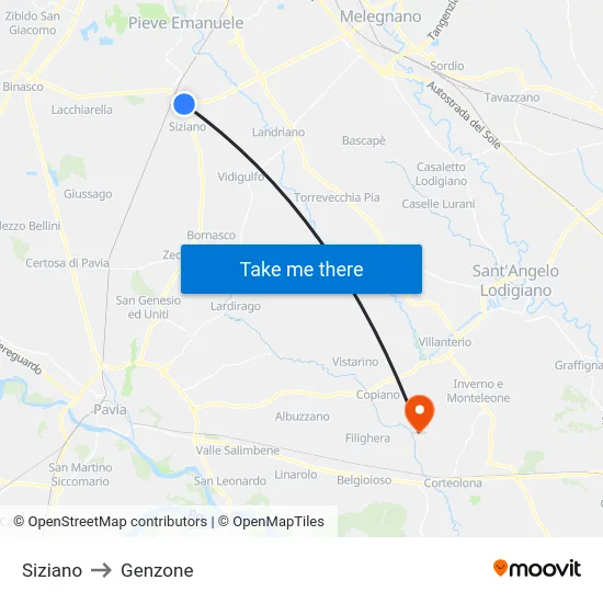 Siziano to Genzone map