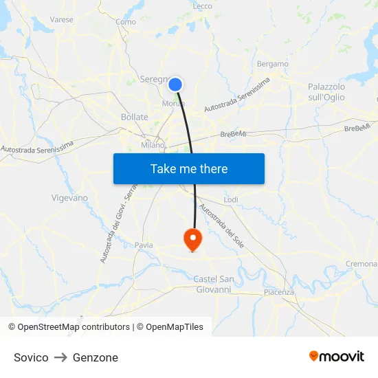 Sovico to Genzone map