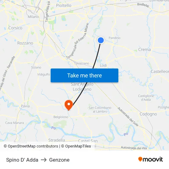 Spino D' Adda to Genzone map