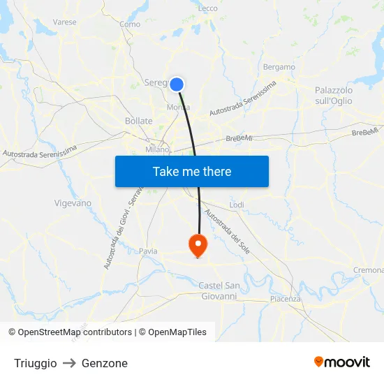 Triuggio to Genzone map