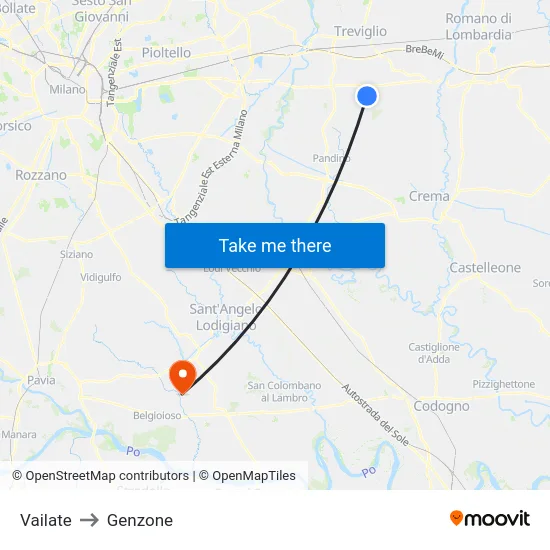 Vailate to Genzone map