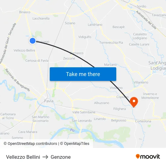 Vellezzo Bellini to Genzone map
