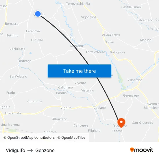 Vidigulfo to Genzone map