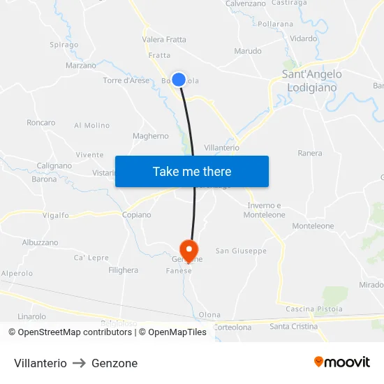 Villanterio to Genzone map