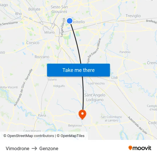 Vimodrone to Genzone map