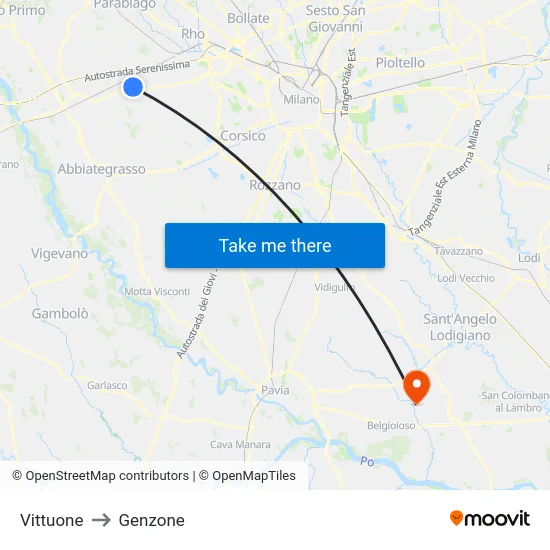 Vittuone to Genzone map