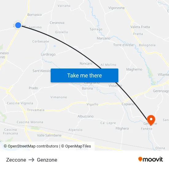 Zeccone to Genzone map