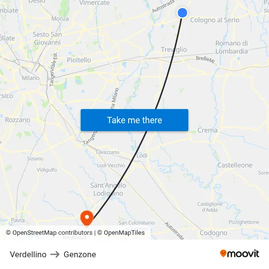 Verdellino to Genzone map