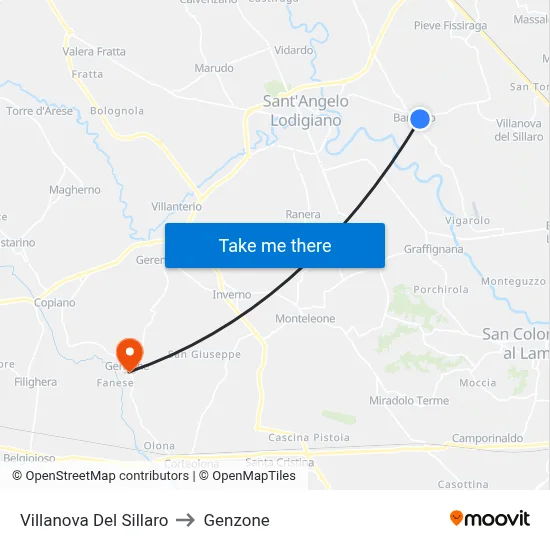 Villanova Del Sillaro to Genzone map