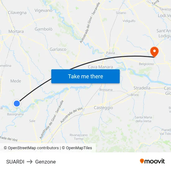 Suardi to Genzone map