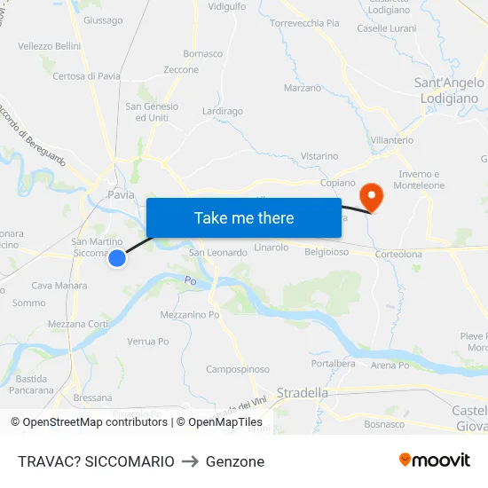 Travacò Siccomario to Genzone map
