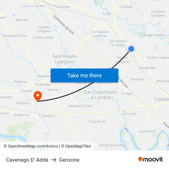 Cavenago D' Adda to Genzone map