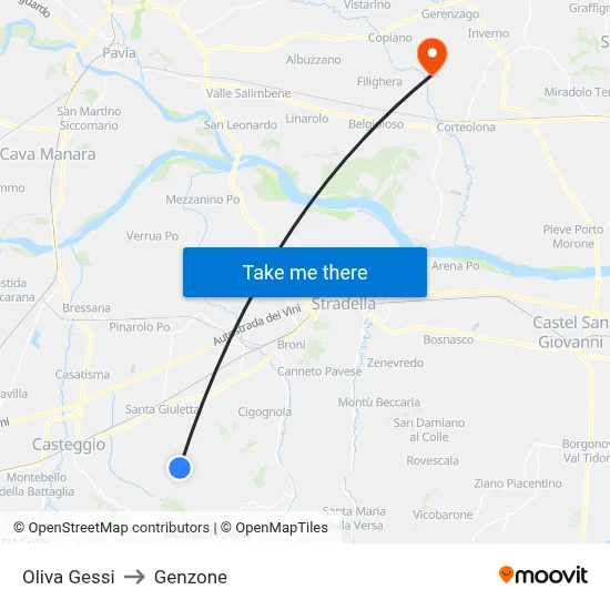 Oliva Gessi to Genzone map