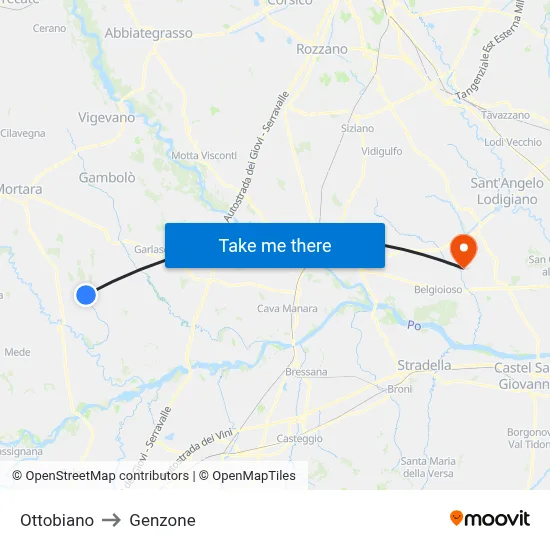 Ottobiano to Genzone map