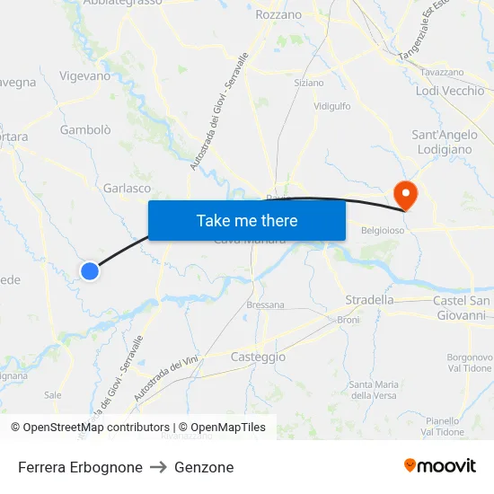 Ferrera Erbognone to Genzone map