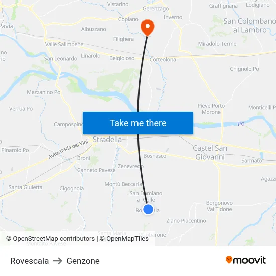 Rovescala to Genzone map