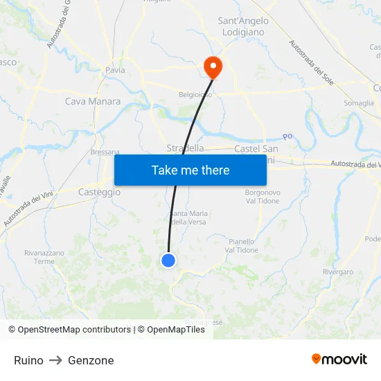 Ruino to Genzone map