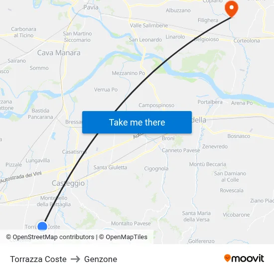 Torrazza Coste to Genzone map