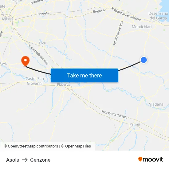 Asola to Genzone map