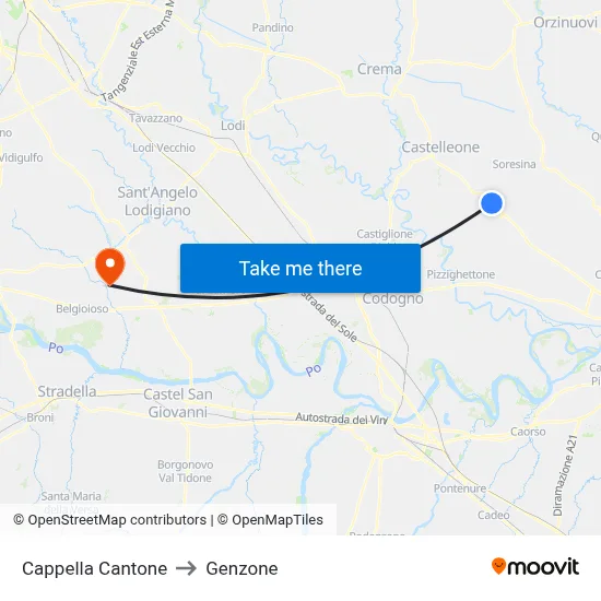 Cappella Cantone to Genzone map