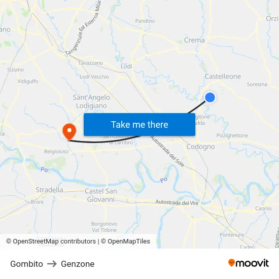 Gombito to Genzone map