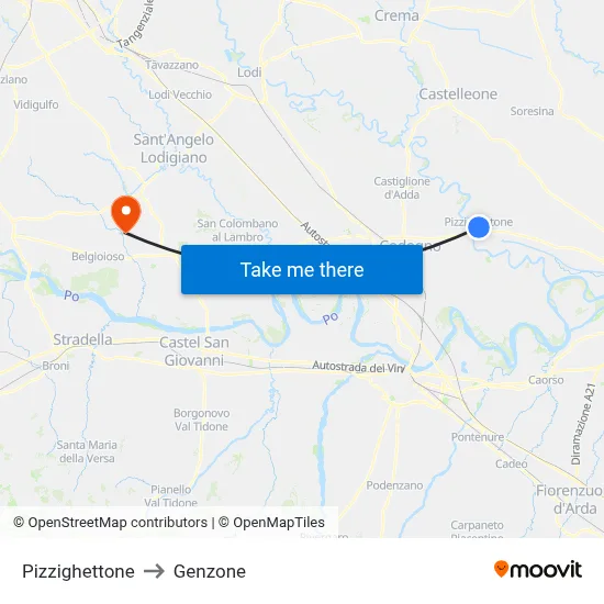 Pizzighettone to Genzone map