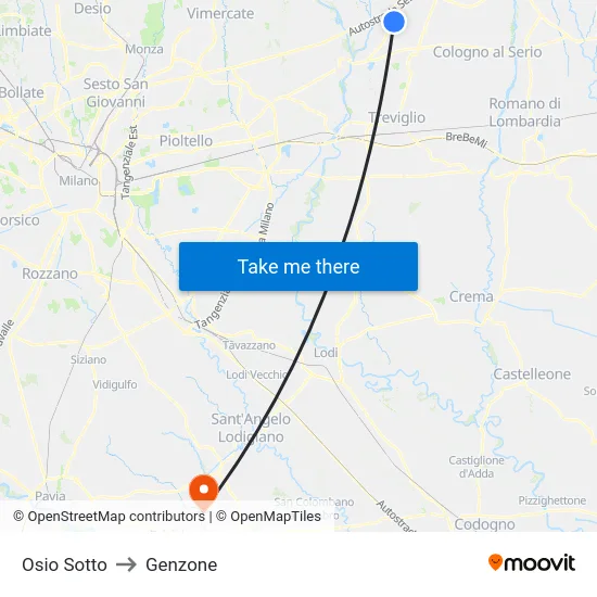 Osio Sotto to Genzone map